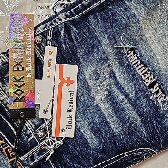 🆕️Rock Exhibition by Rock Revival LE Ruth Distressed Slim Taper Jeans. 40x32 - Picture 6 of 12
